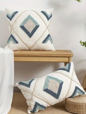 Set of 2 Tufted Throw Pillow Covers – 18” x 18” & 12” x 20”